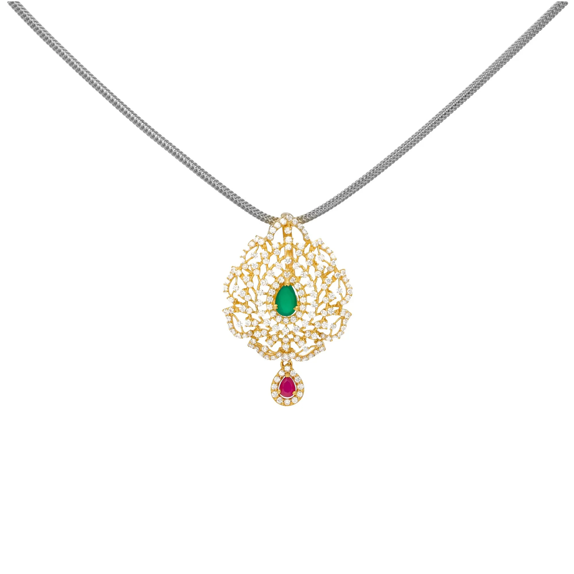 22K Yellow Gold, Emerald, Ruby and CZ Pendant (6.3 grams)