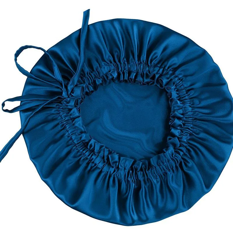 Adjustable Silk Bonnet - Double side - Peacock blue