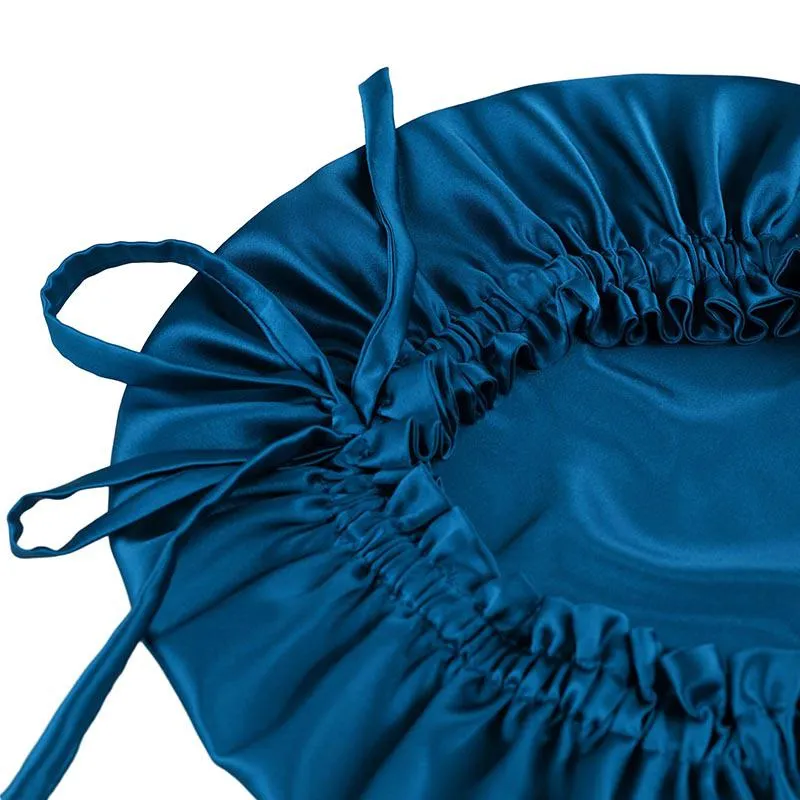 Adjustable Silk Bonnet - Double side - Peacock blue