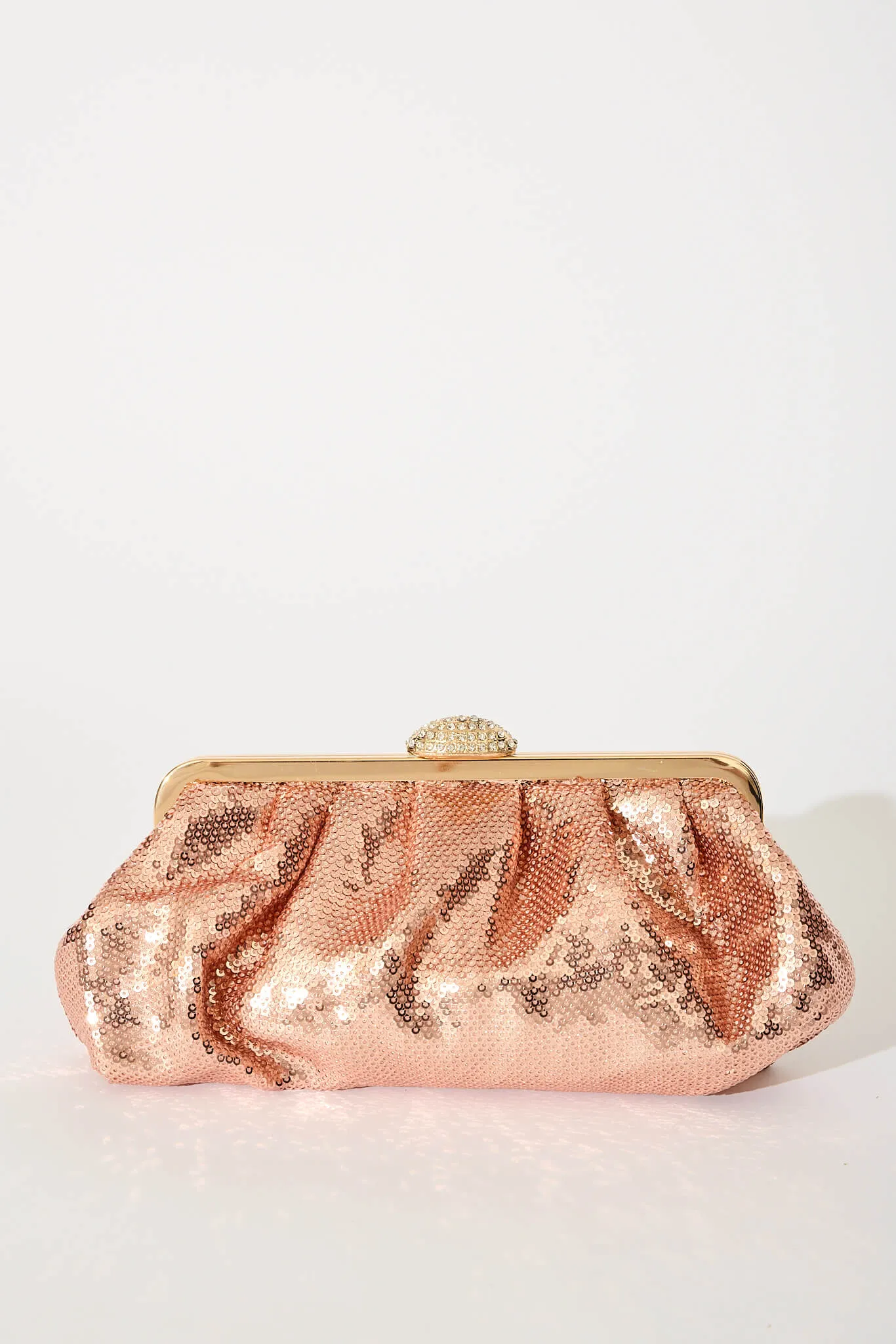 Aida Clutch Bag In Rose Gold Sequin