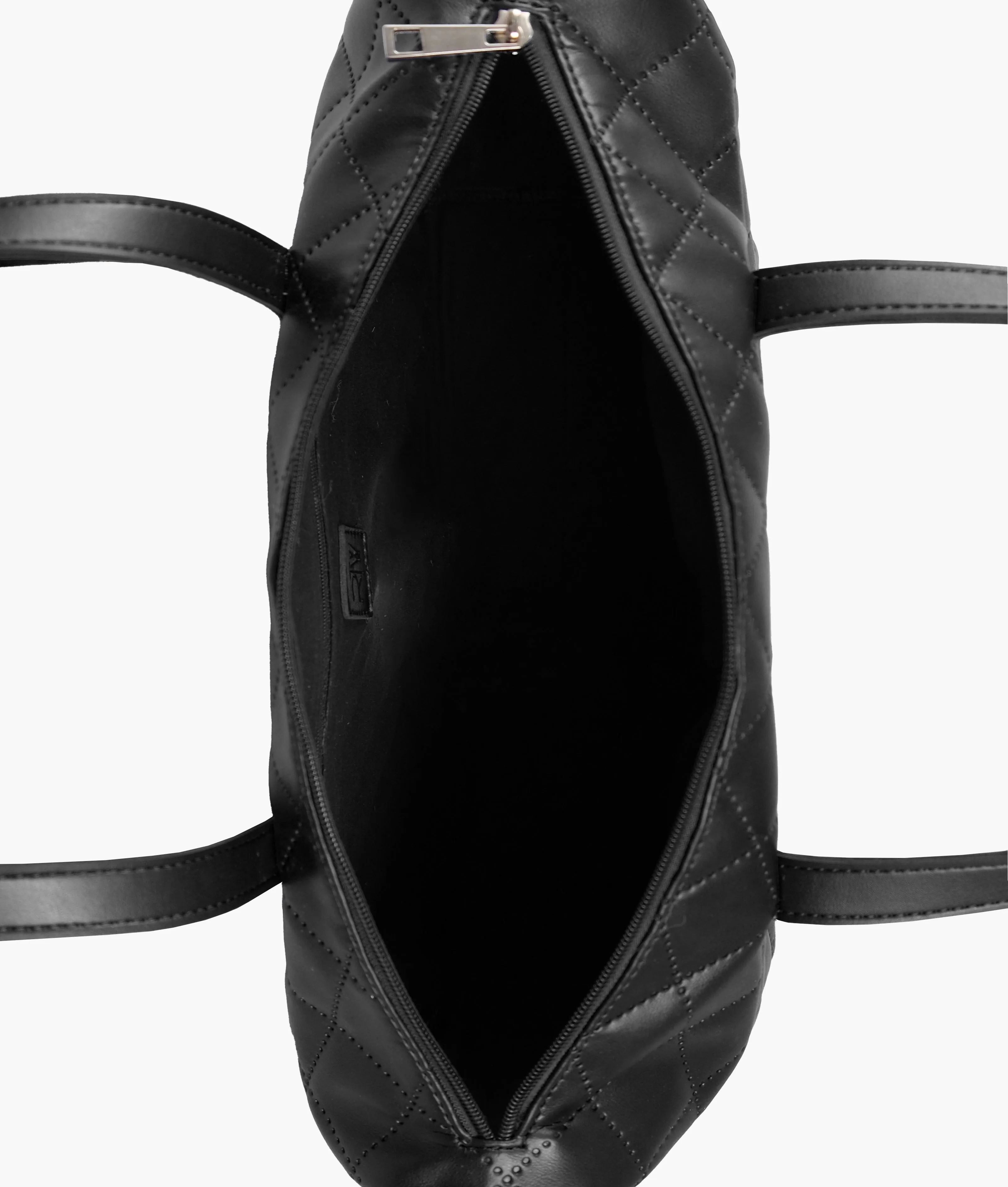 Black quilted carryall tote bag
