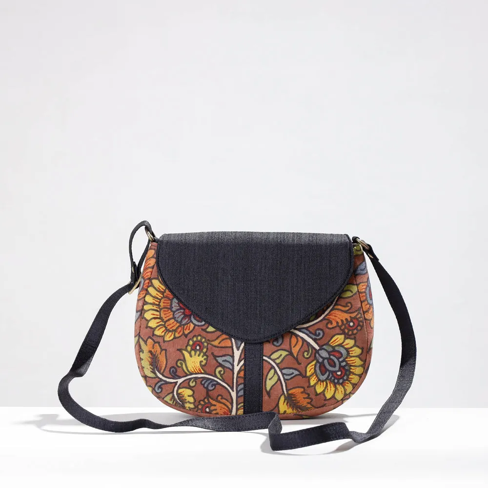 Black - Sling Bag - Handpainted Kalamkari Natural Dyed Ghicha Silk