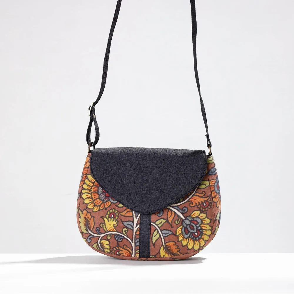 Black - Sling Bag - Handpainted Kalamkari Natural Dyed Ghicha Silk