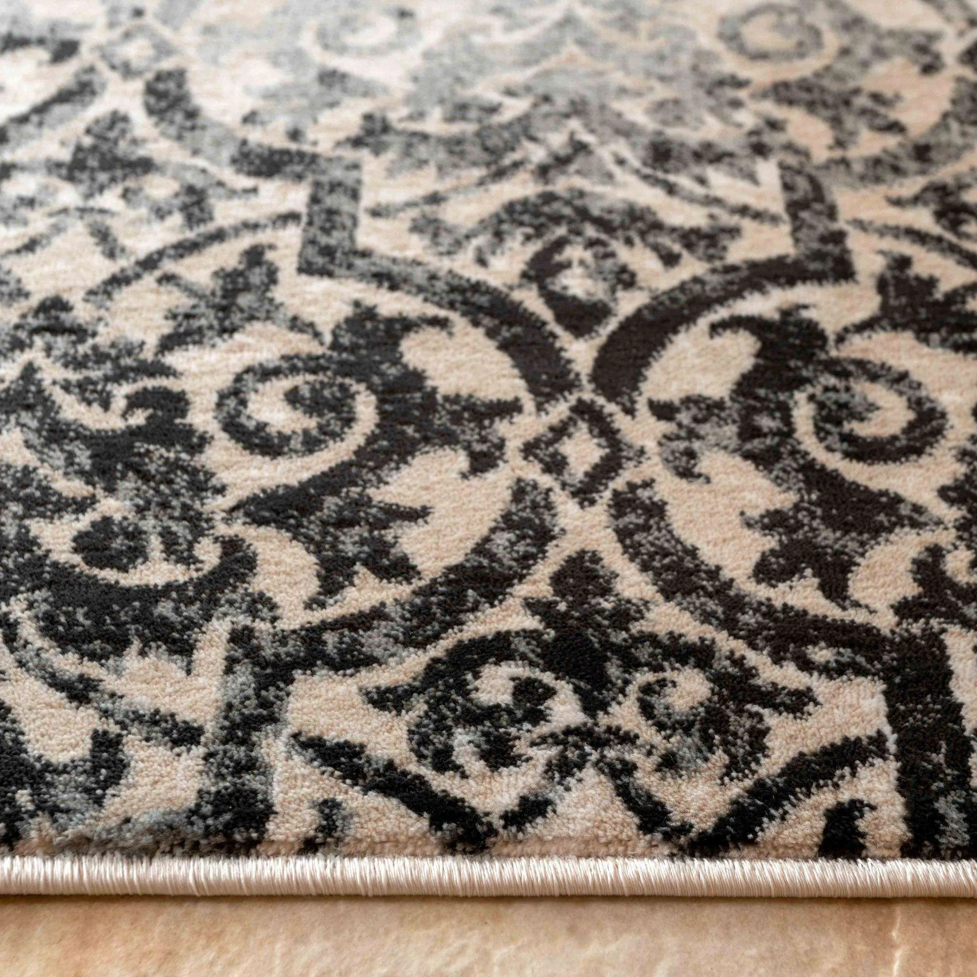Distressed Vintage Grey Floral Living Room Area Rug