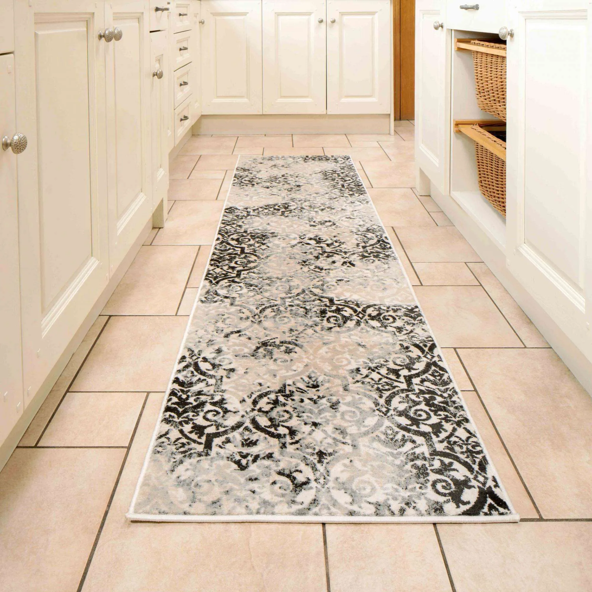 Distressed Vintage Grey Floral Living Room Area Rug
