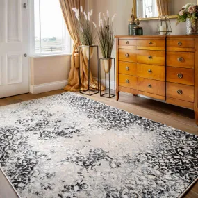 Distressed Vintage Grey Floral Living Room Area Rug