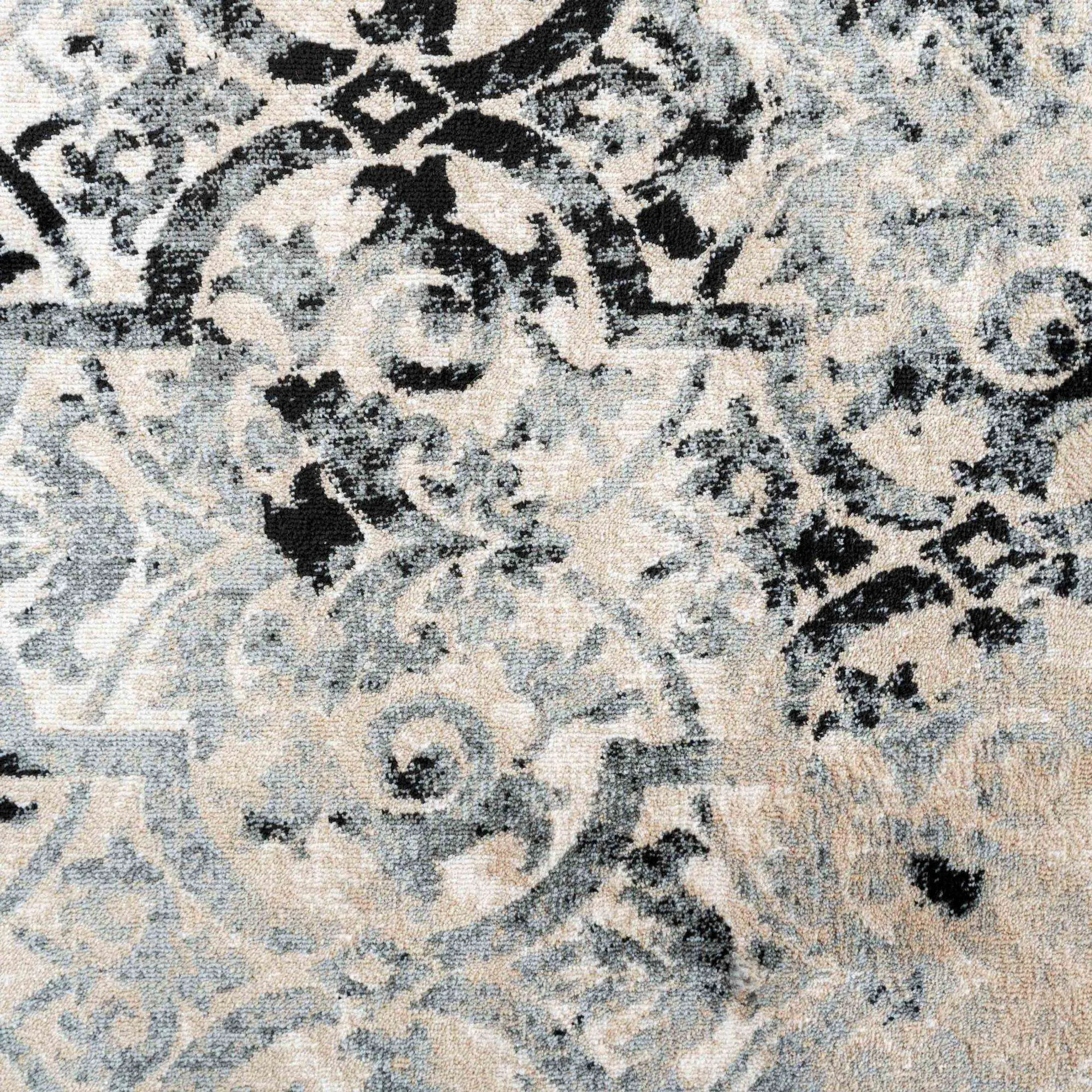 Distressed Vintage Grey Floral Living Room Area Rug