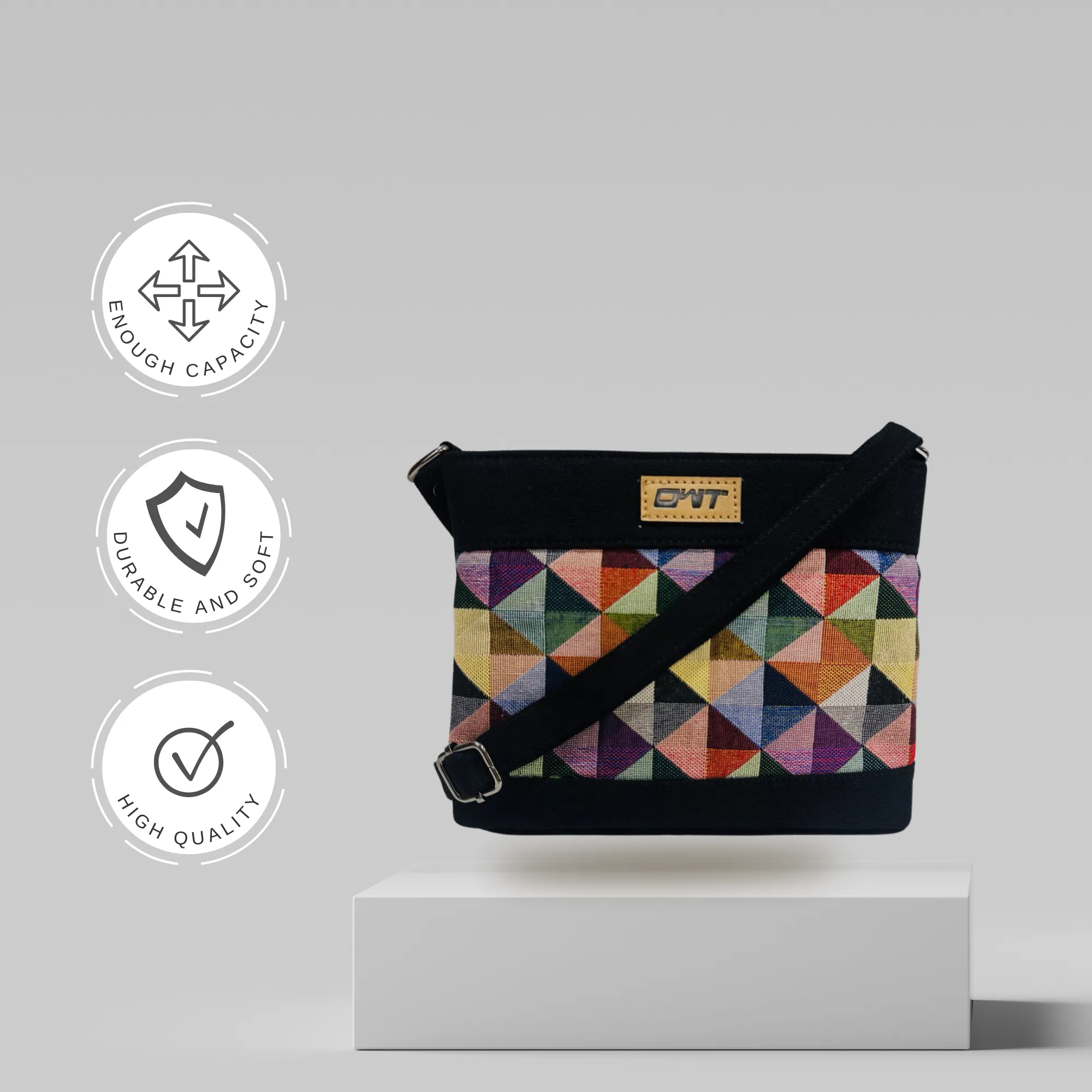 DURABLE BLACK DENIM SLING BAG - A9