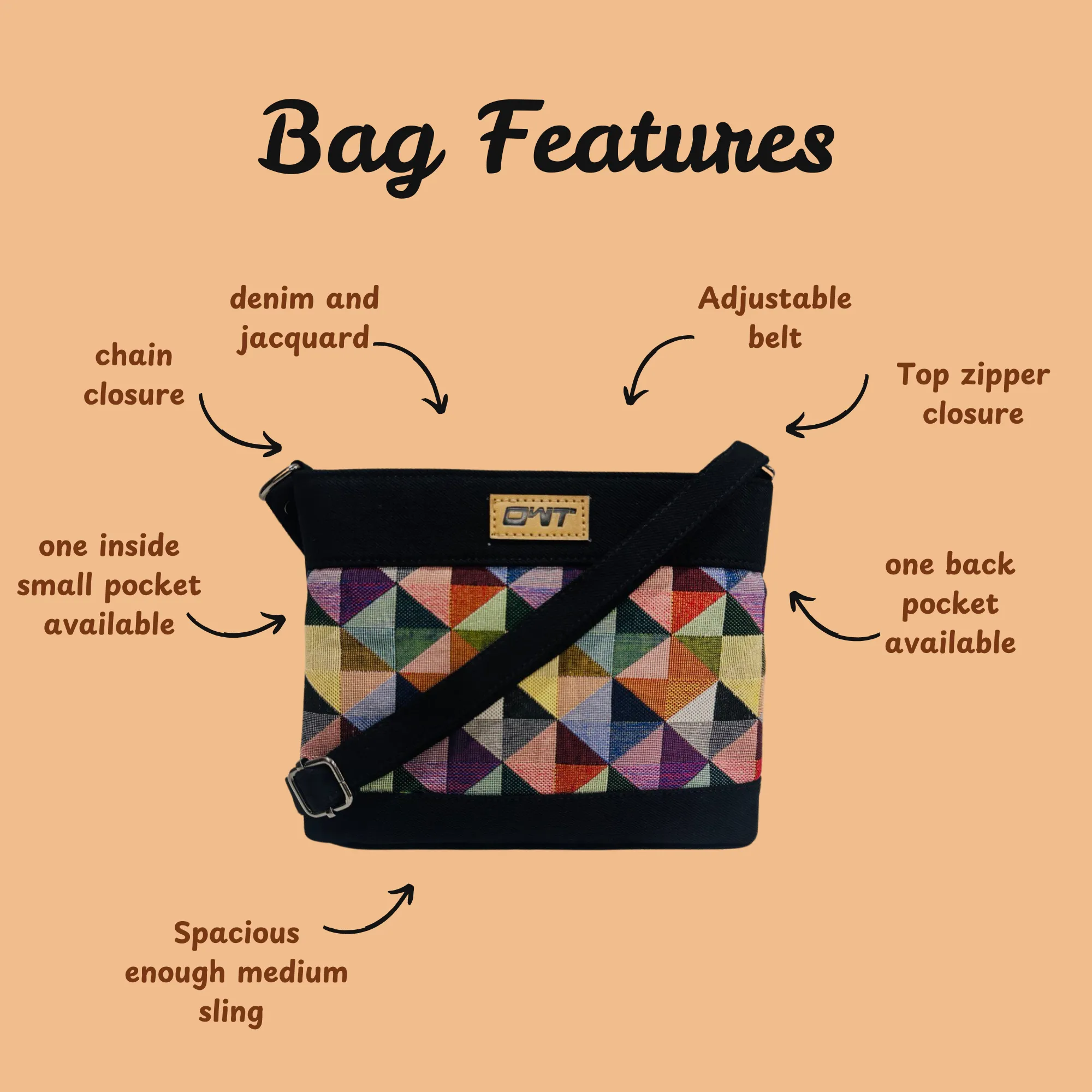 DURABLE BLACK DENIM SLING BAG - A9