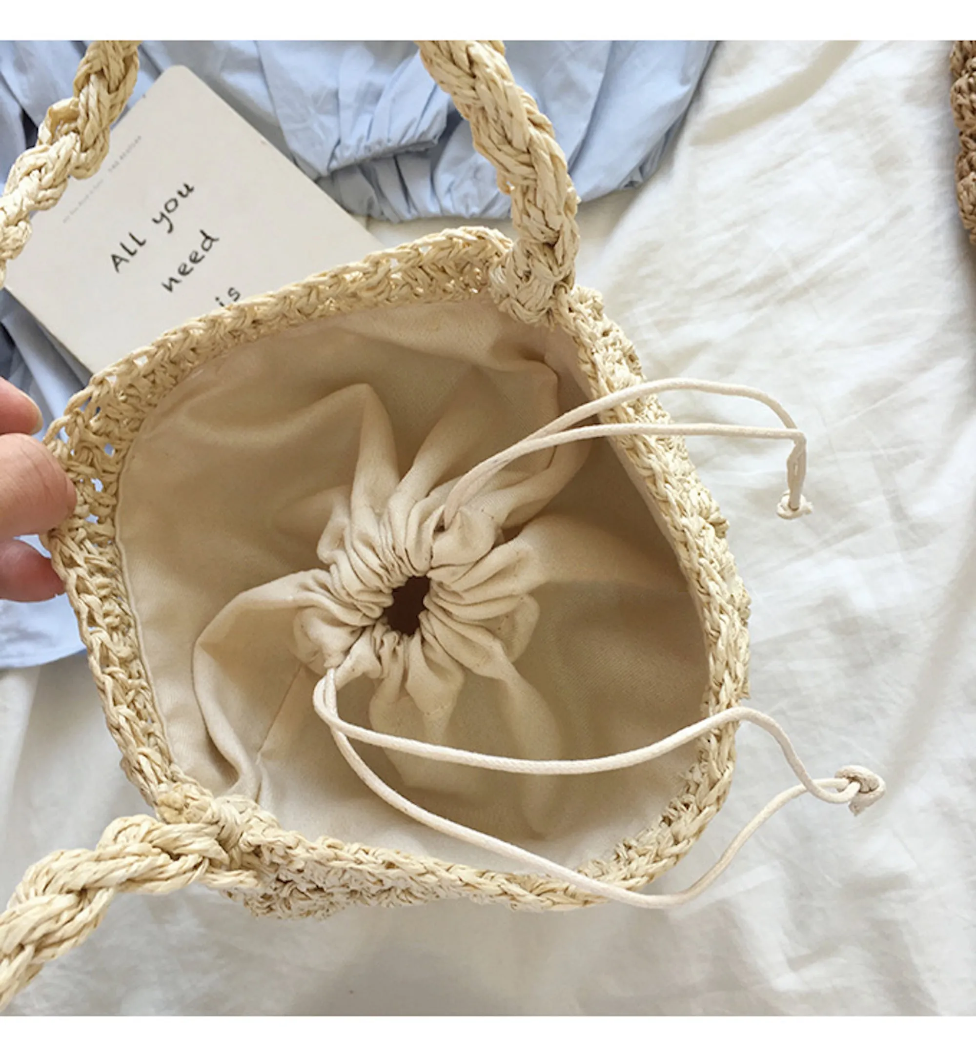 Elena Handbags Retro Straw Shoulder Bucket Bag