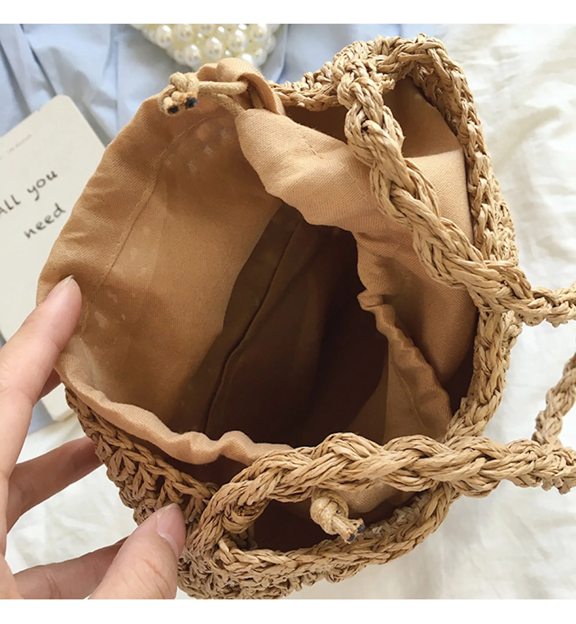 Elena Handbags Retro Straw Shoulder Bucket Bag