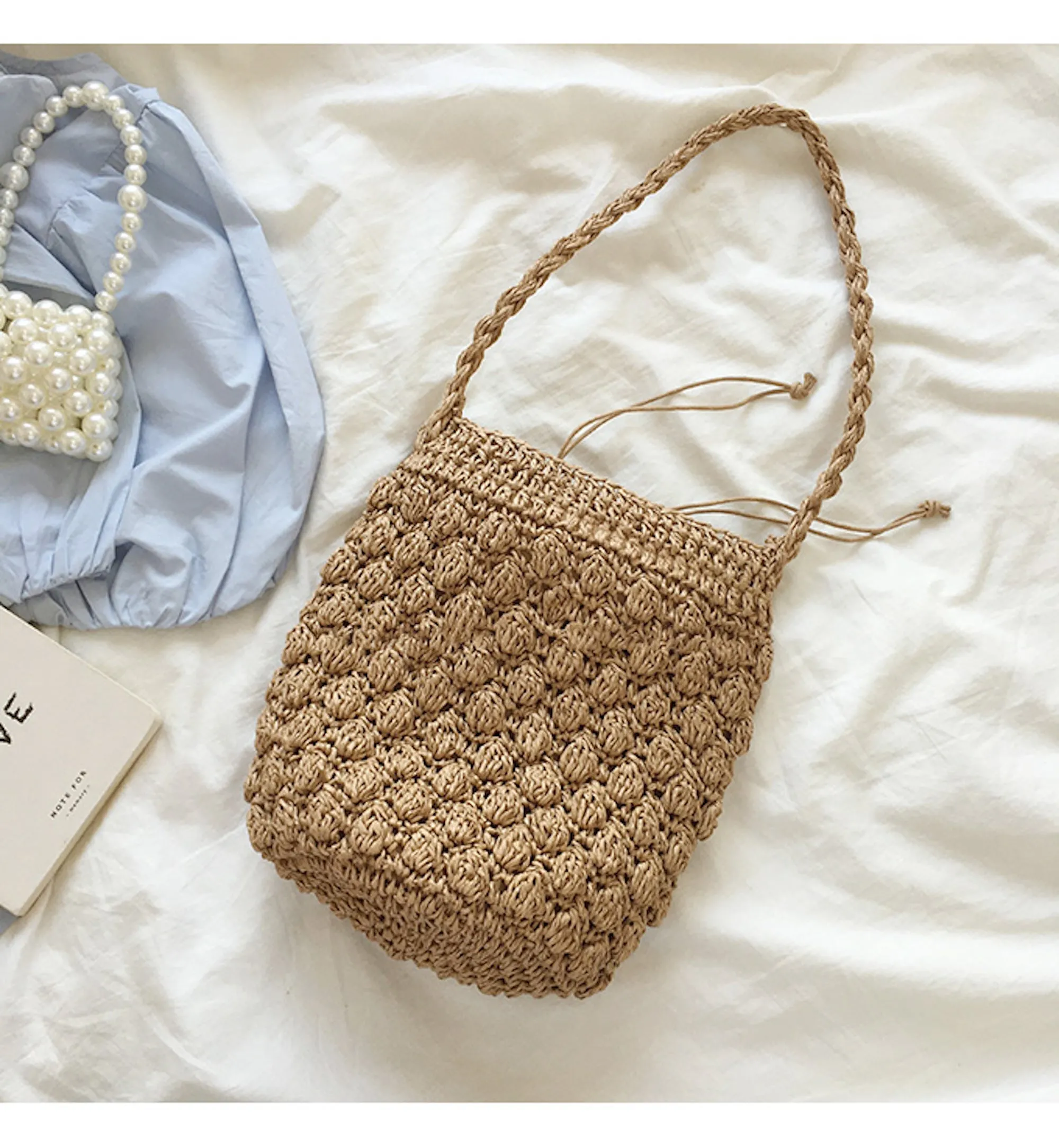 Elena Handbags Retro Straw Shoulder Bucket Bag