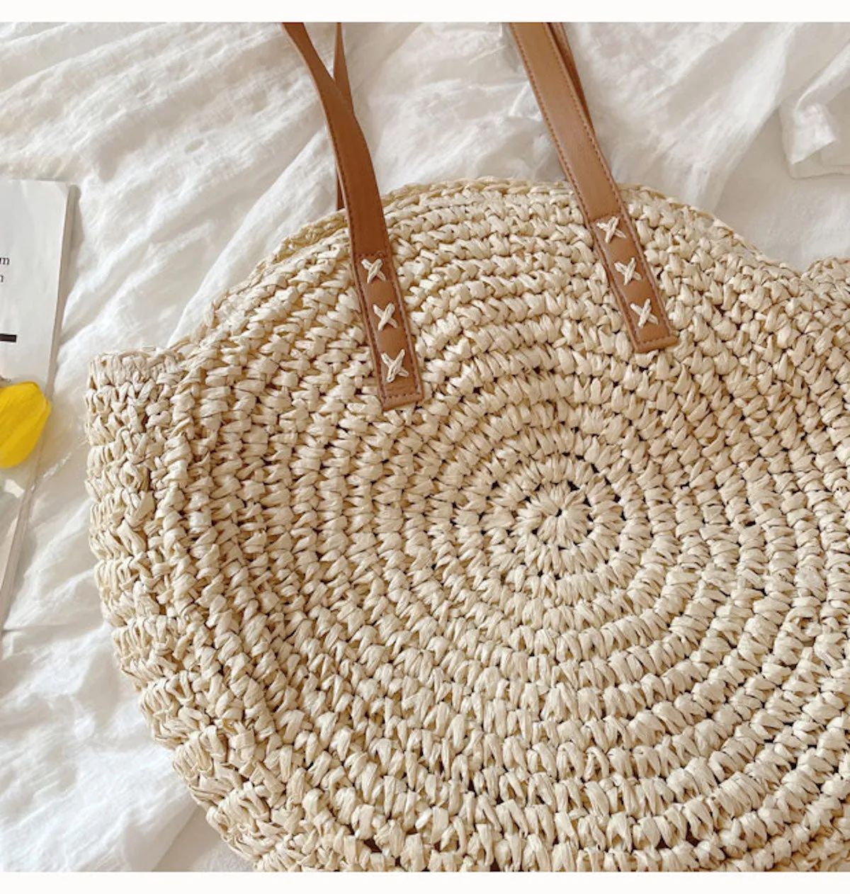 Elena Handbags Straw Round Tote Bag