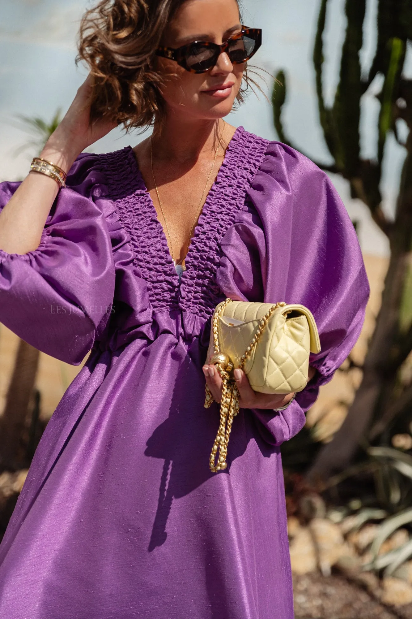 Ella V-neck short dress purple