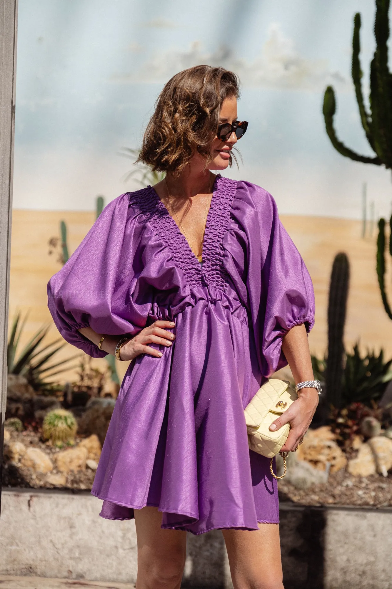 Ella V-neck short dress purple