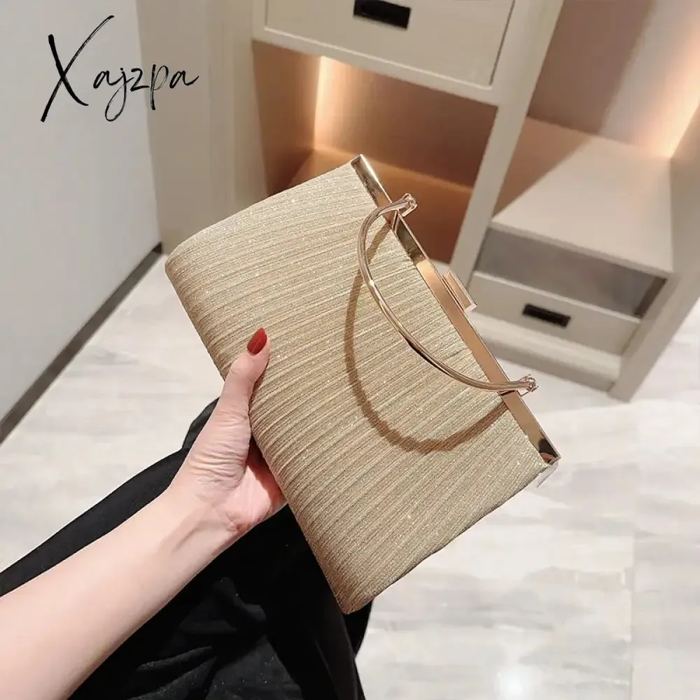 Fashion Women Evening Bag Elegant Glitter Pleated Ladies Clutch Party Wedding Shoulder Crossbody Bags Banquet Handbag