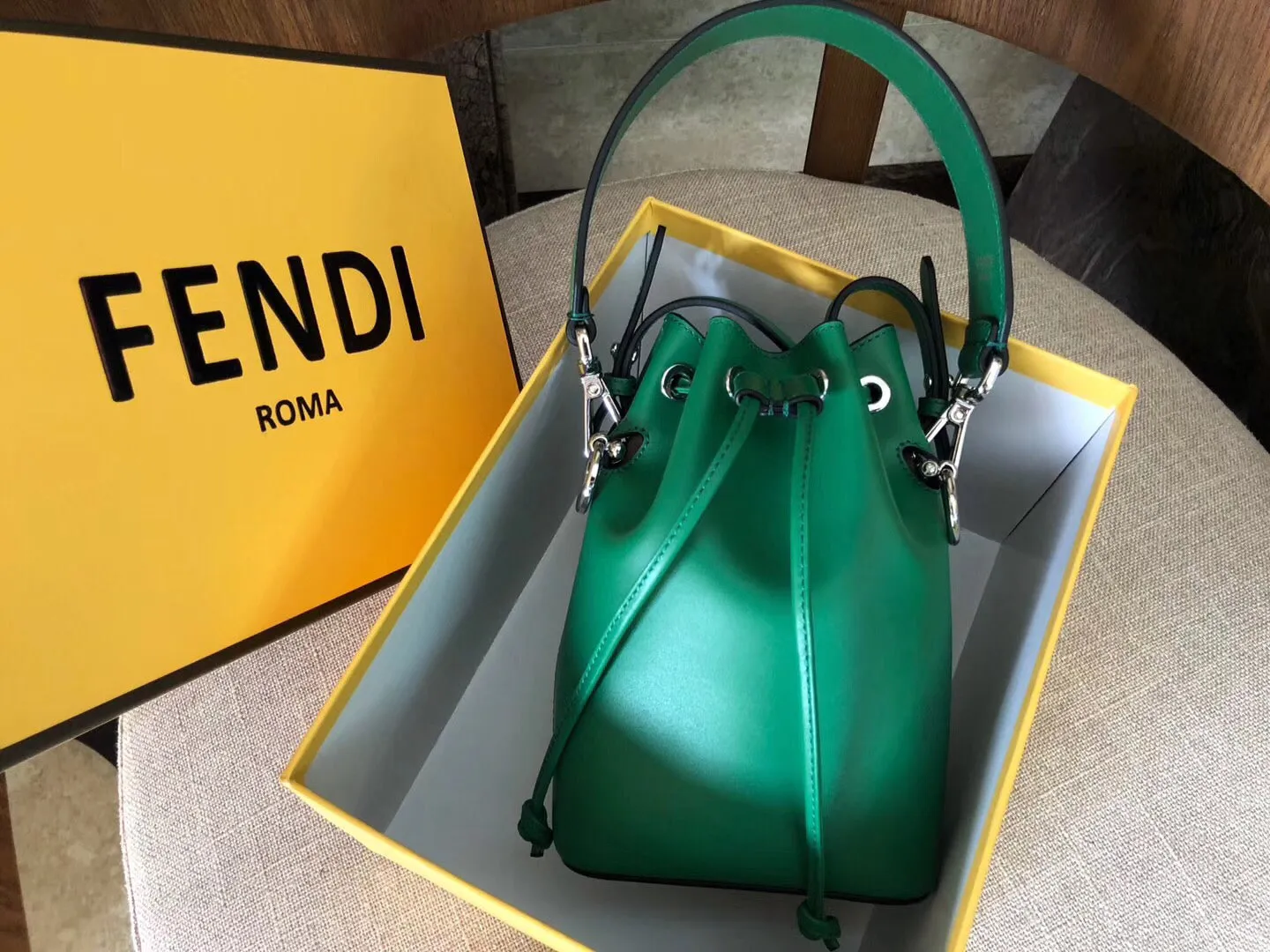 Fendi Mon Tresor Mini Bucket Bag In Green Calfskin
