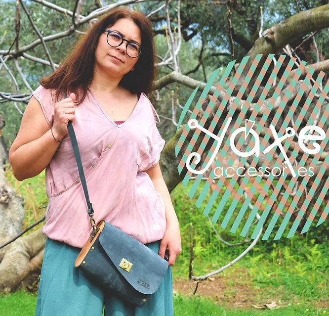 Gray leather wood women bag