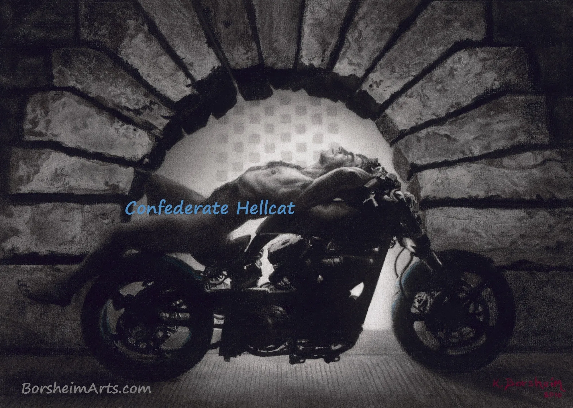 Hellcat at the Pitti Nude Man Confederate Motorcycle Mature Drawing