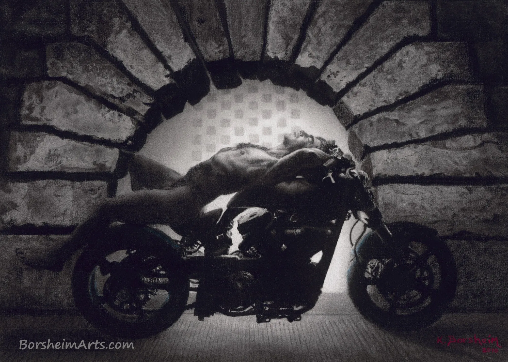 Hellcat at the Pitti Nude Man Confederate Motorcycle Mature Drawing
