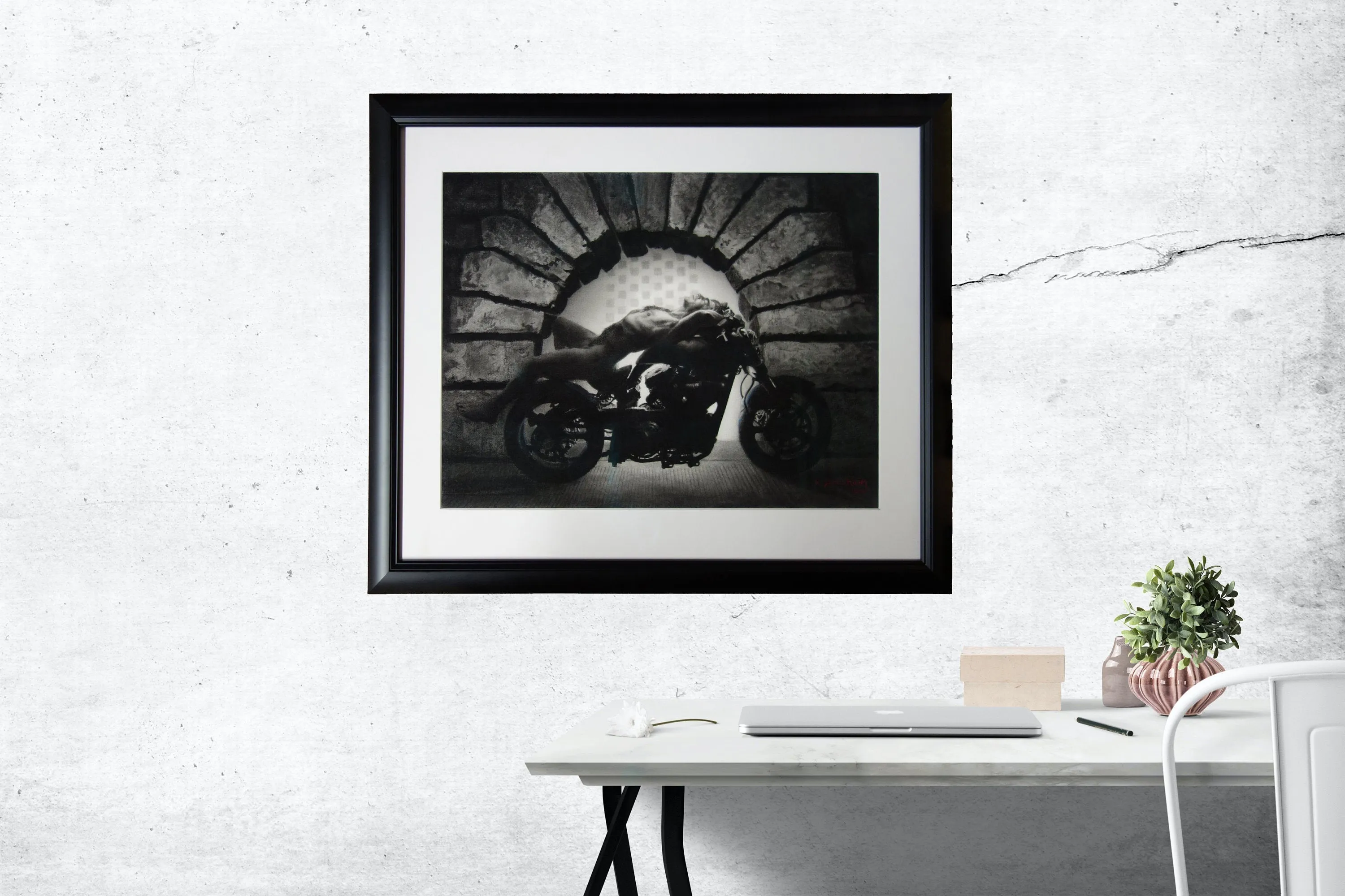 Hellcat at the Pitti PRINT ~ Nude Man on Confederate Motorcycle Florence Italy