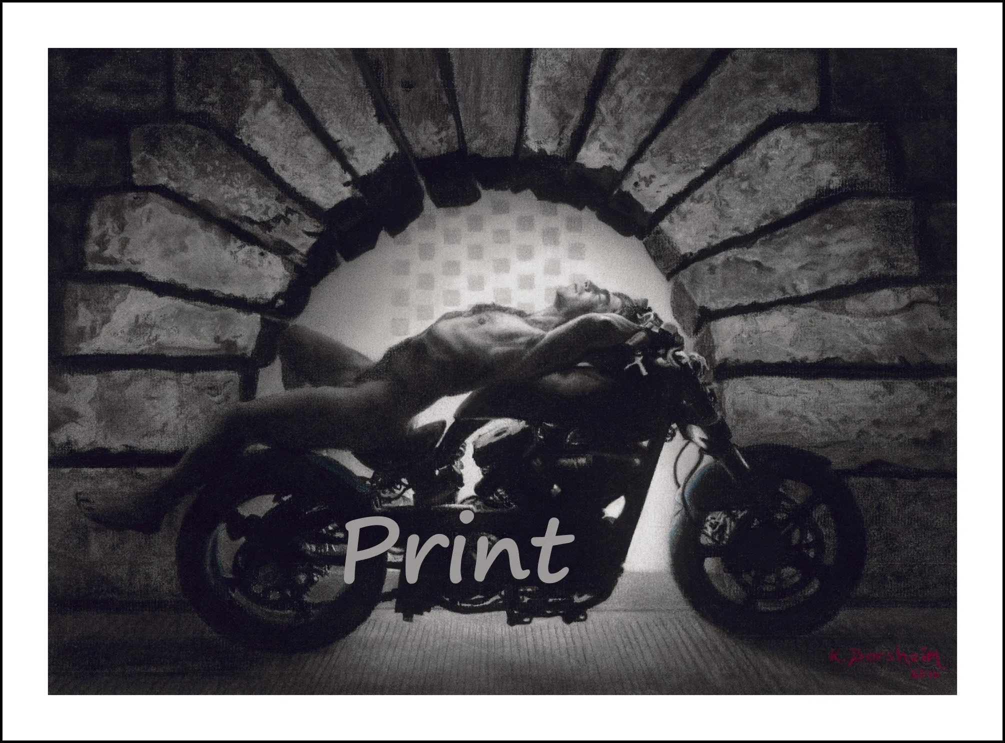 Hellcat at the Pitti PRINT ~ Nude Man on Confederate Motorcycle Florence Italy