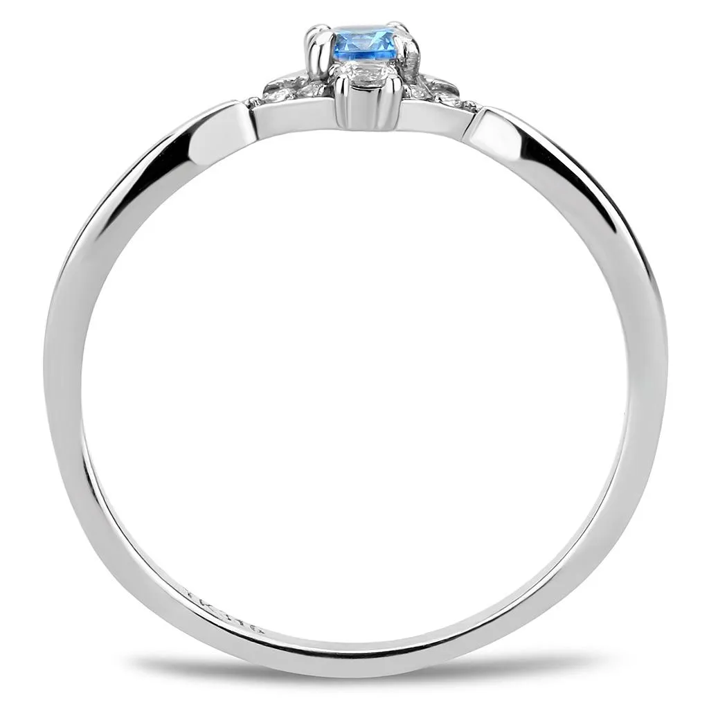 High polished (no plating) Stainless Steel Ring with AAA Grade CZ in Sea Blue for Women Style DA120