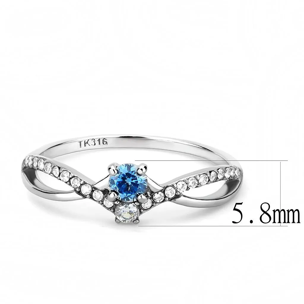 High polished (no plating) Stainless Steel Ring with AAA Grade CZ in Sea Blue for Women Style DA120