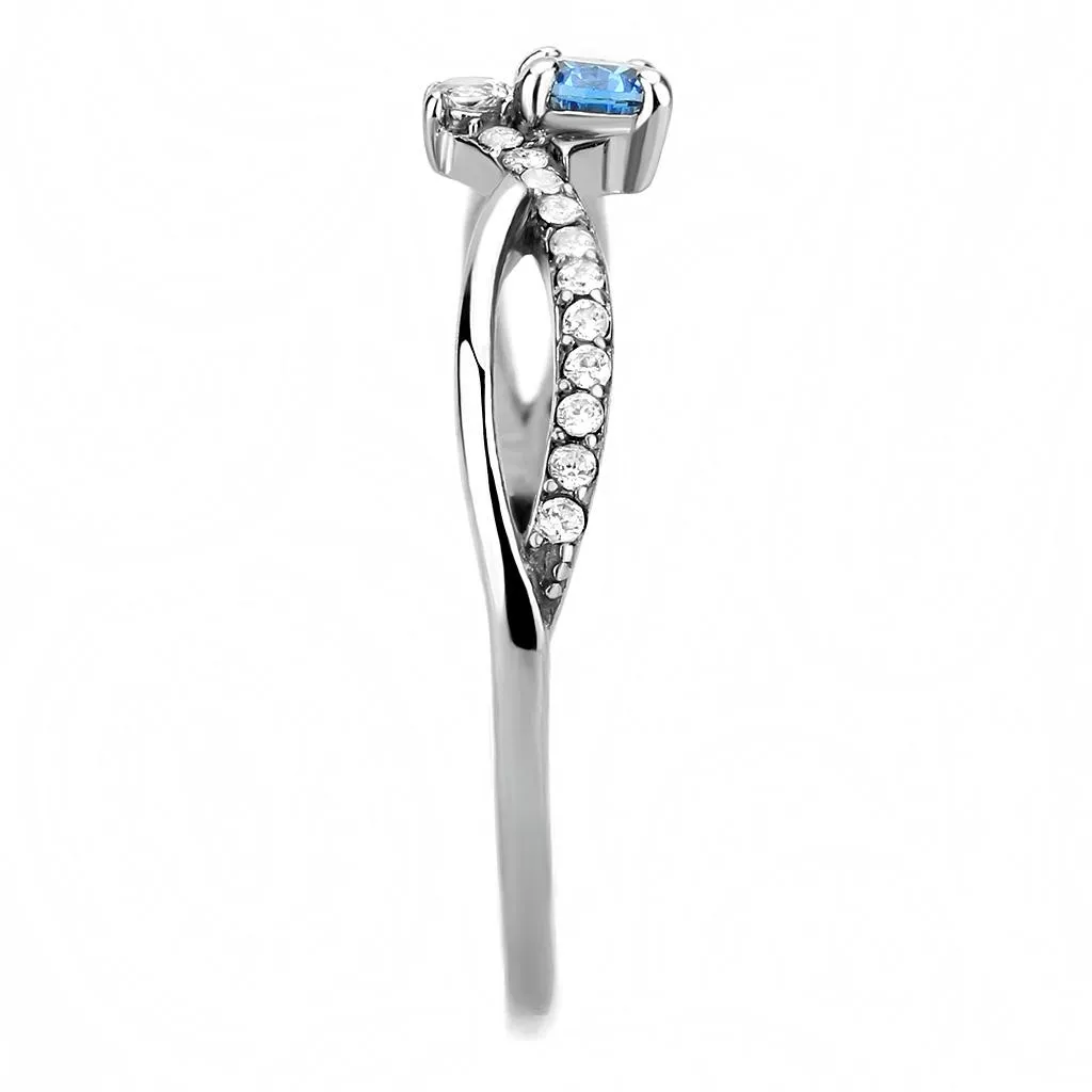High polished (no plating) Stainless Steel Ring with AAA Grade CZ in Sea Blue for Women Style DA120