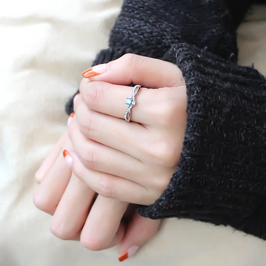 High polished (no plating) Stainless Steel Ring with AAA Grade CZ in Sea Blue for Women Style DA120