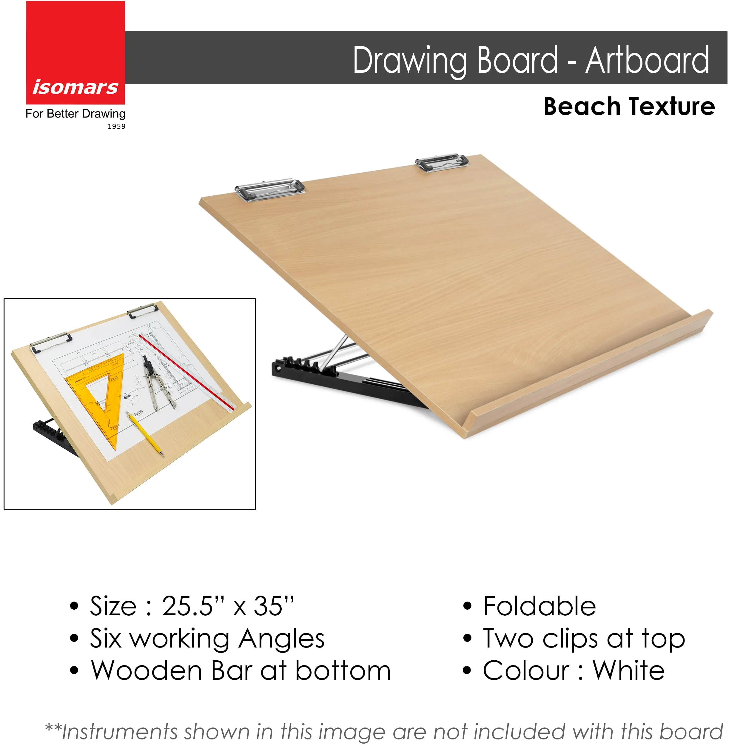 Isomars Drawing Board | Table Model Foldable Board with Clips | Drawing & Drafting Board | A1 (25.5 x 35 inches)