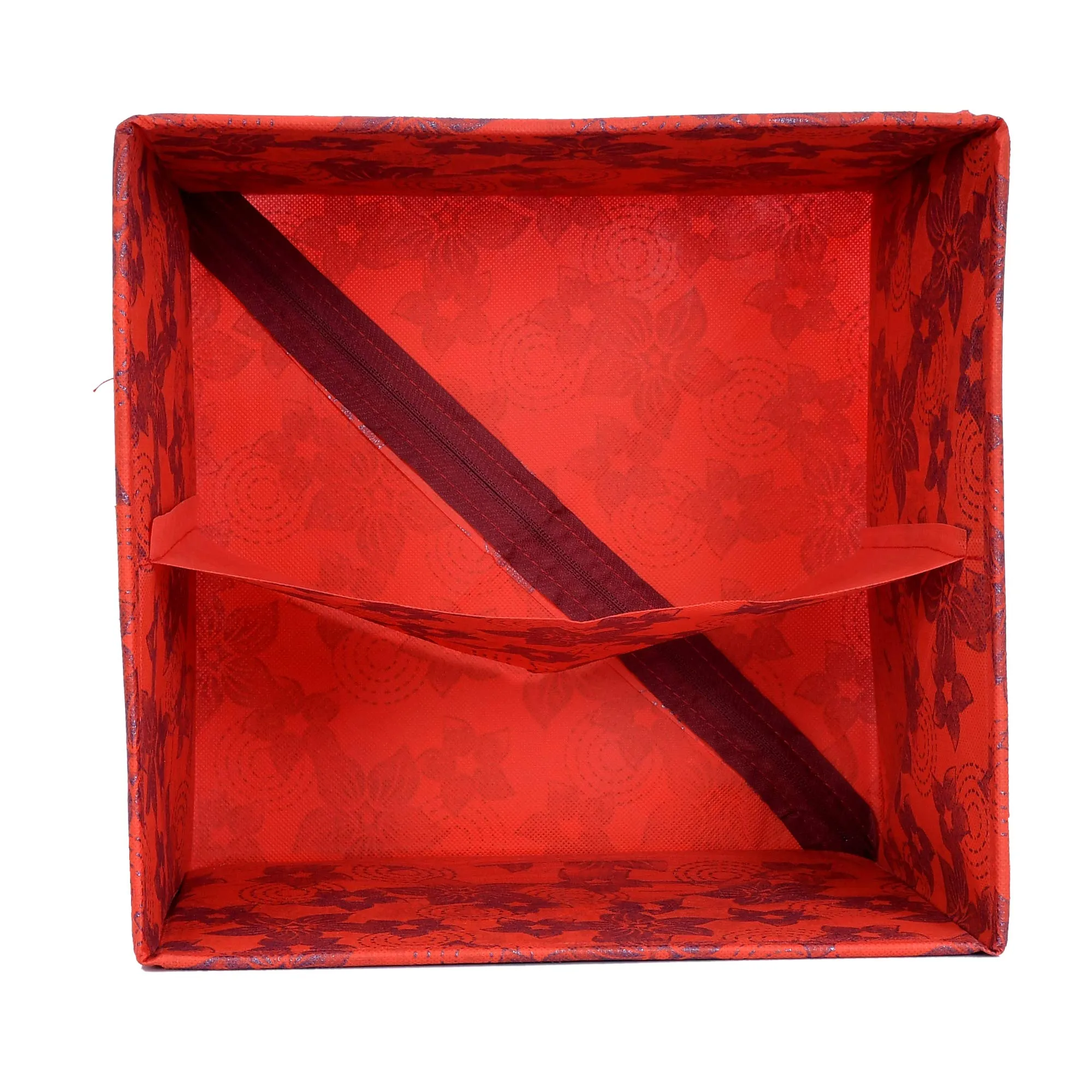 Kuber Industries Metalic Print 2 Layer 3-Drawer Foldable Drawer Units Fabric Cabinet Closet Storage Organizer for Underwear Ties Socks Small Clothes (Red)-KUBMART2136 Pack of 1 Red