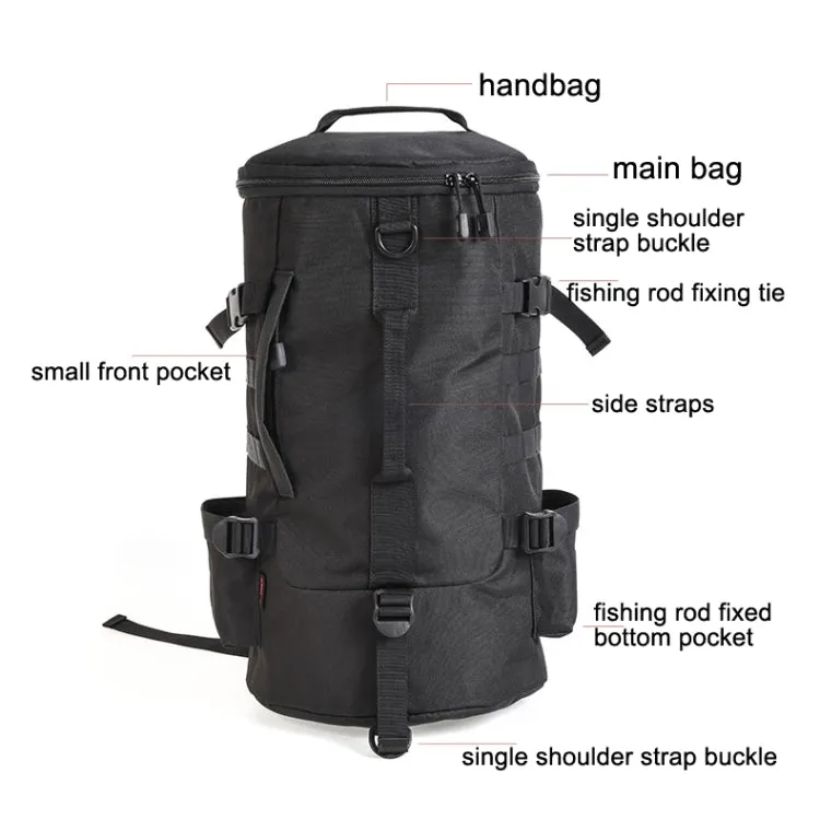 LEO 28085 Cylina Shape Fishing Gear Backpack Fishing Rod Outdoor Shoulder Bag(28085-B Black)