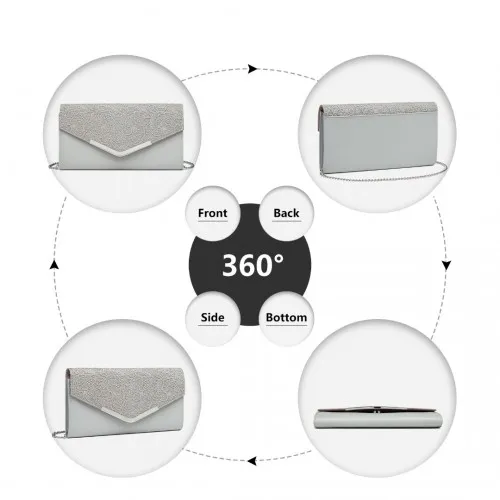 Miss Lulu Lace Envelope Flap Clutch Evening Bag - Elegant Grey Purse for Weddings, Proms, and Parties