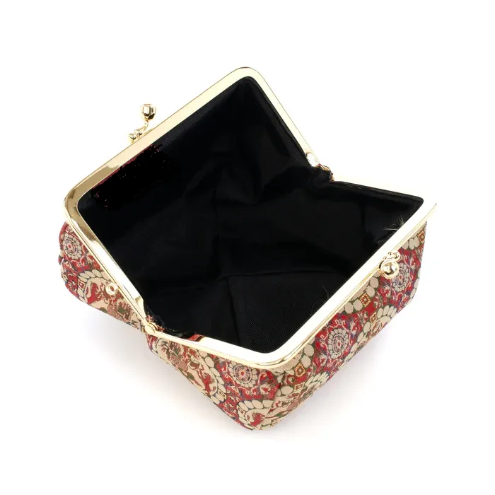 Nishijin-ori Small Pouch - Lion Hunter / Red -, Made in Kyoto, Japan, Cosmetic Pouch, Makeup Pouch, Japanese Gamaguchi Pouch, Travel Toiletry Pouch, Stationery Pouch, Bag organizer, Bag in Bag
