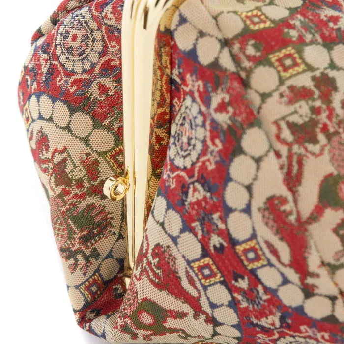 Nishijin-ori Small Pouch - Lion Hunter / Red -, Made in Kyoto, Japan, Cosmetic Pouch, Makeup Pouch, Japanese Gamaguchi Pouch, Travel Toiletry Pouch, Stationery Pouch, Bag organizer, Bag in Bag