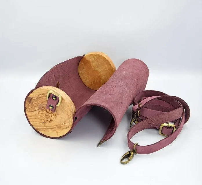 Purple cylinder leather and wood women bag