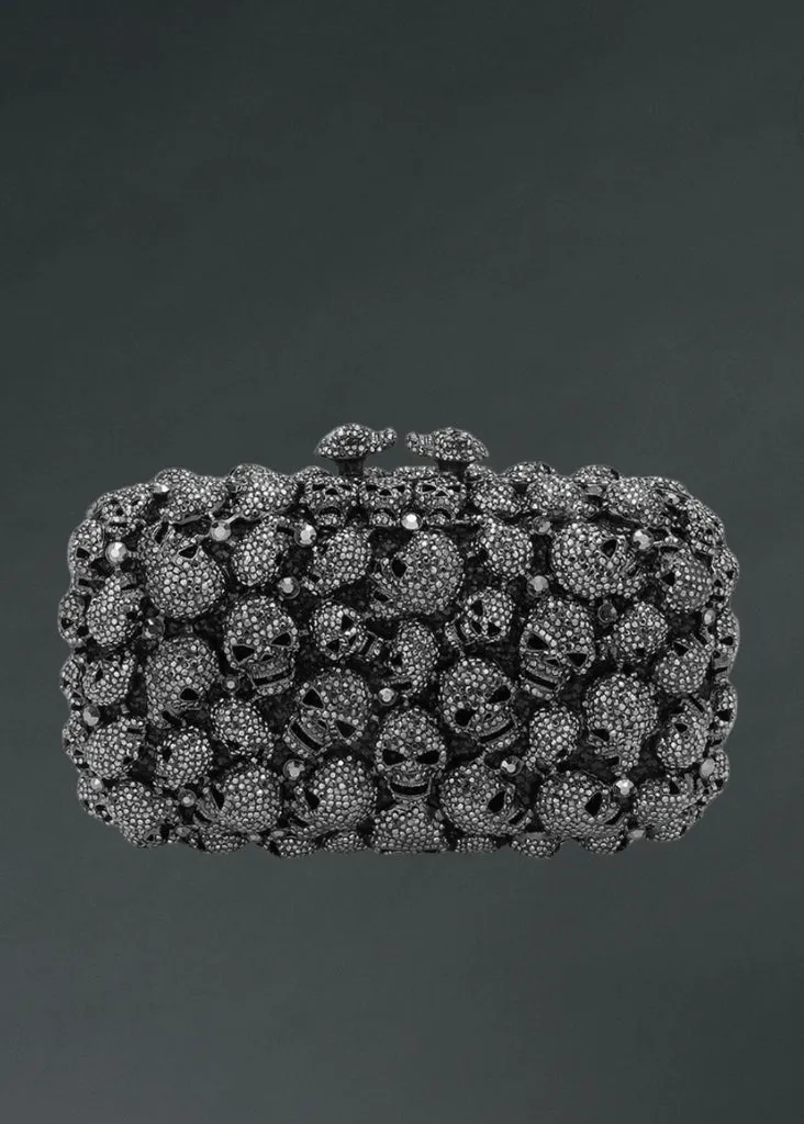 Rhinestone Embellished Skull Evening Clutch