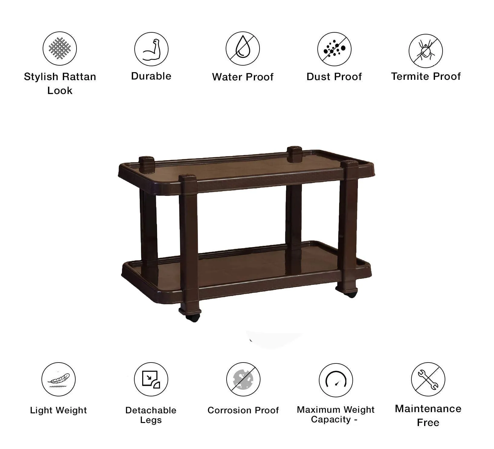 RW REST WELL Cafe Center Trolley Table (Brown)