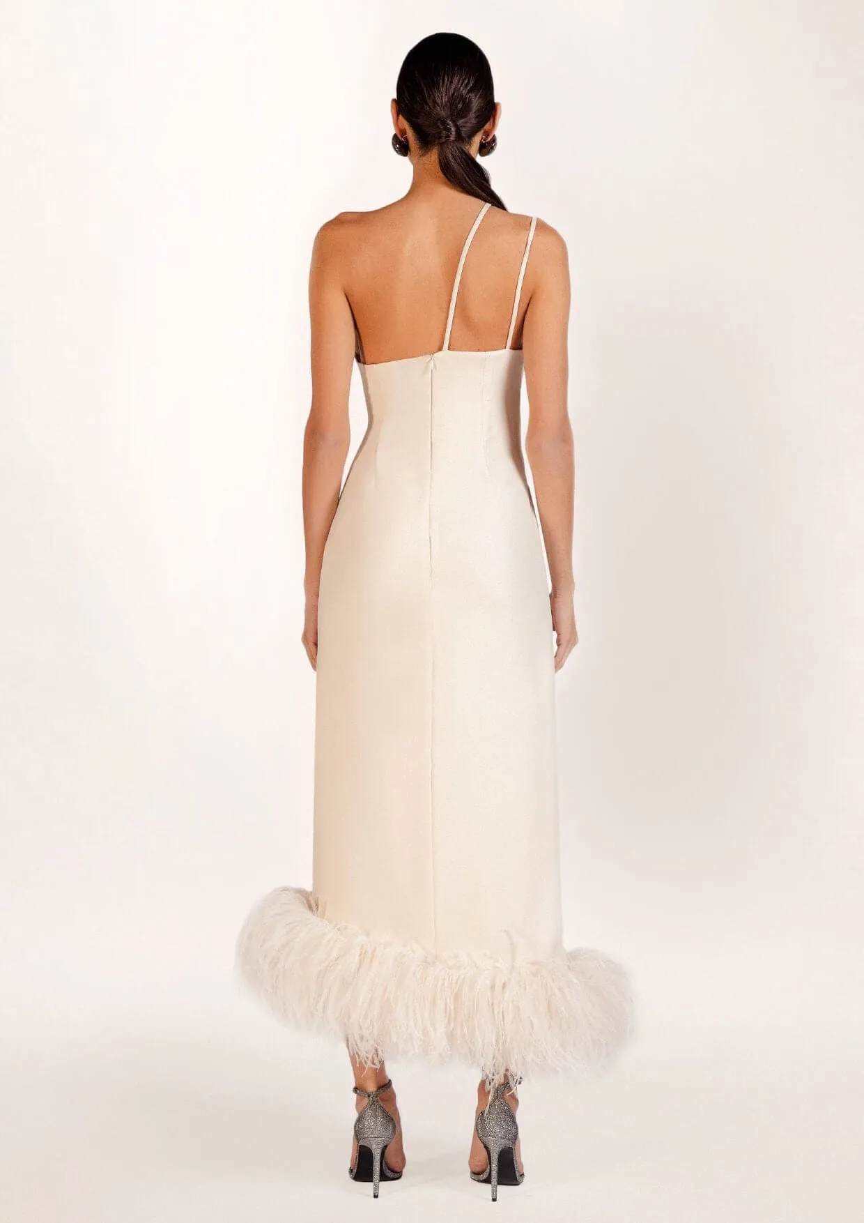 Serena Cut-Out Feathered Crepe Gown