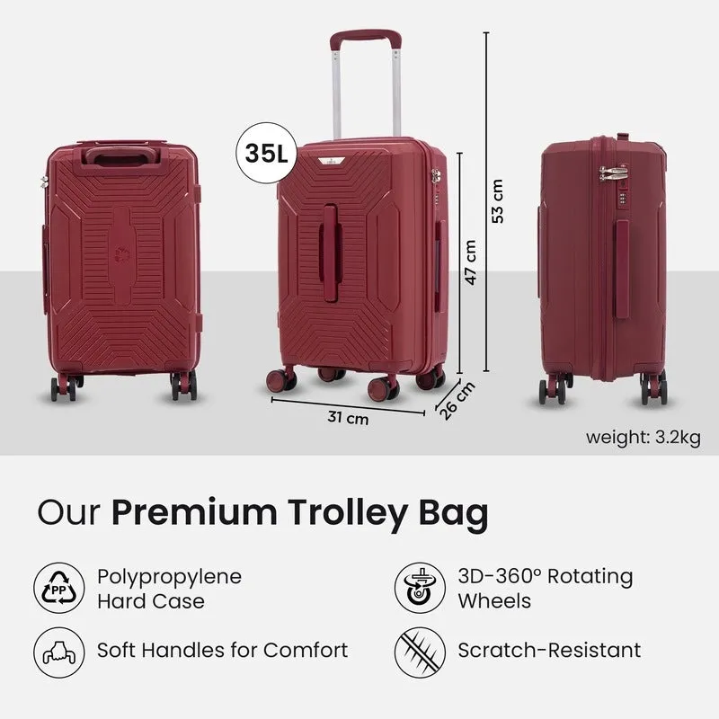 Small 20 inch Cabin Trolley Bag with TSA Lock & 360° Wheels | 3.26 kg | Dark Red