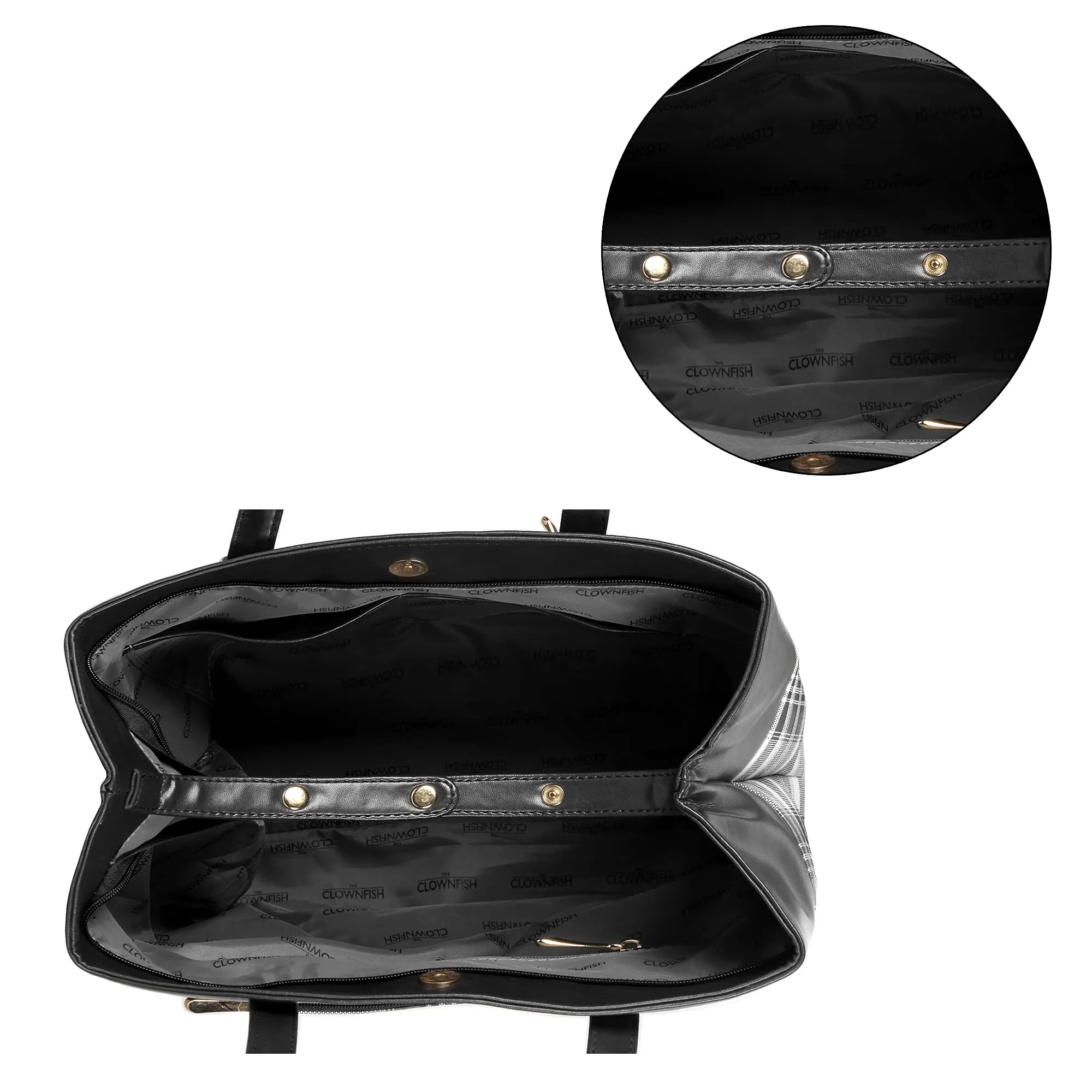 THE CLOWNFISH Gloria Handbag - Faux Leather, 15L Capacity | Stylish Checks Design | Black