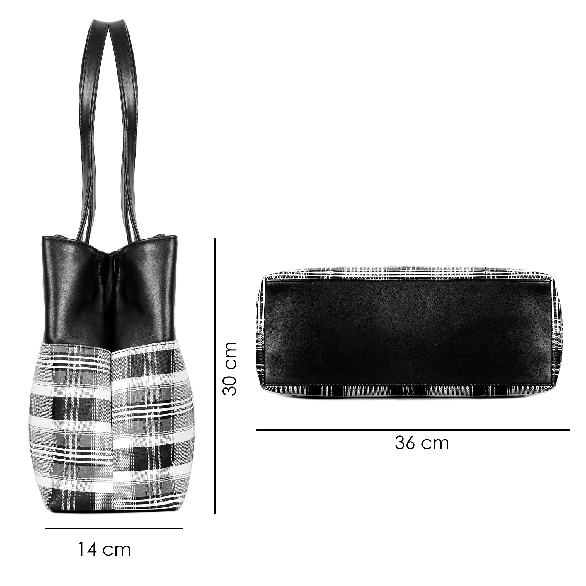 THE CLOWNFISH Gloria Handbag - Faux Leather, 15L Capacity | Stylish Checks Design | Black