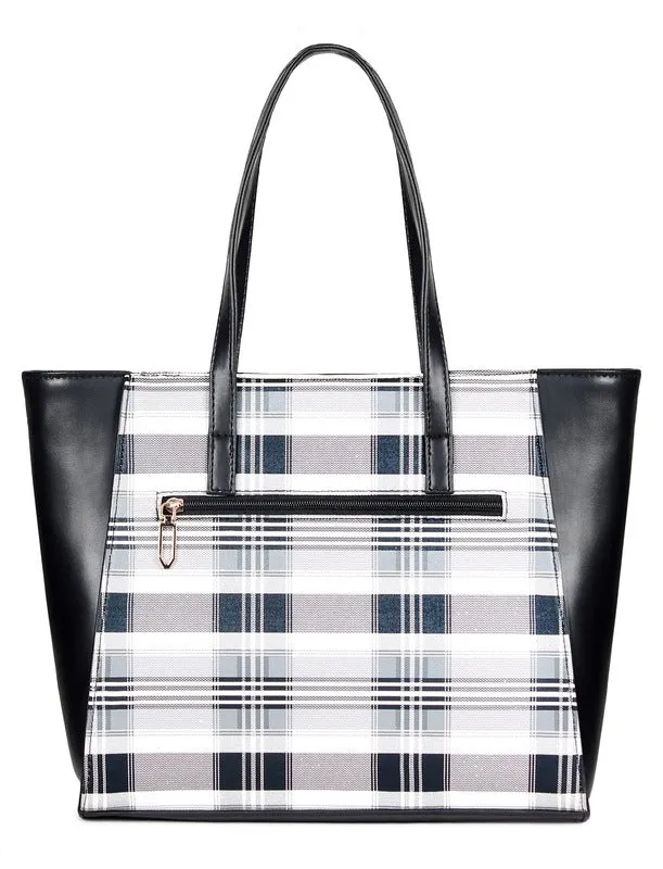 THE CLOWNFISH Gloria Handbag for Women Office Bag Ladies Shoulder Bag Tote For Women College Girls (Checks Design-Dark Brown)