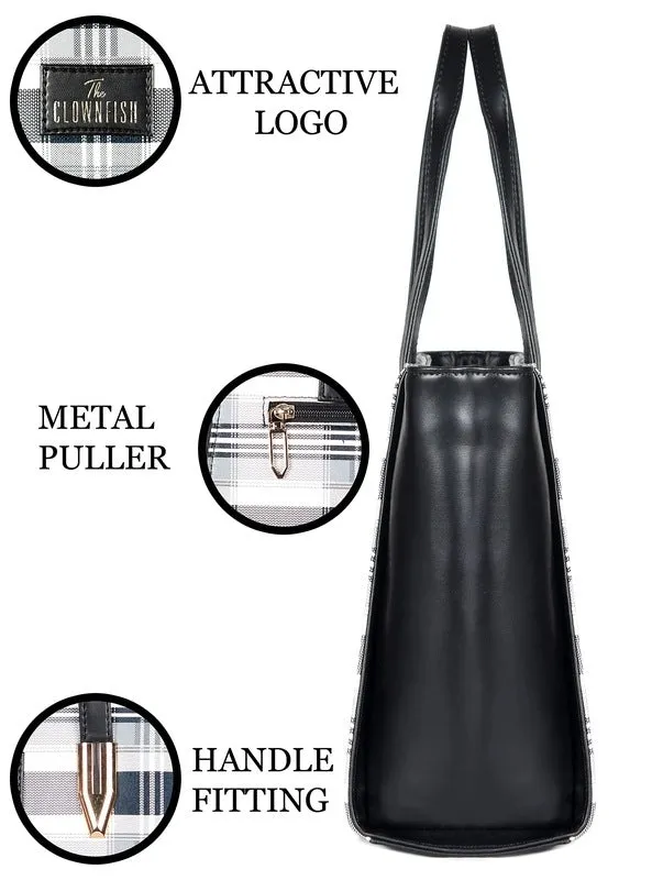 THE CLOWNFISH Gloria Handbag for Women Office Bag Ladies Shoulder Bag Tote For Women College Girls (Checks Design-Dark Brown)