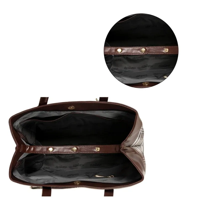 THE CLOWNFISH Gloria Handbag for Women Office Bag Ladies Shoulder Bag Tote For Women College Girls (Checks Design-Dark Brown)