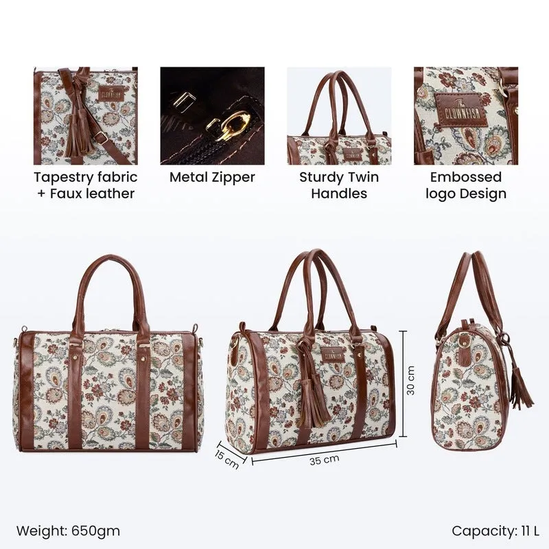 THE CLOWNFISH Lorna Tapestry Fabric & Faux Leather Handbag Sling Bag for Women Office Bag Ladies Shoulder Bag Tote For Women College Girls (Dark Brown- Floral)