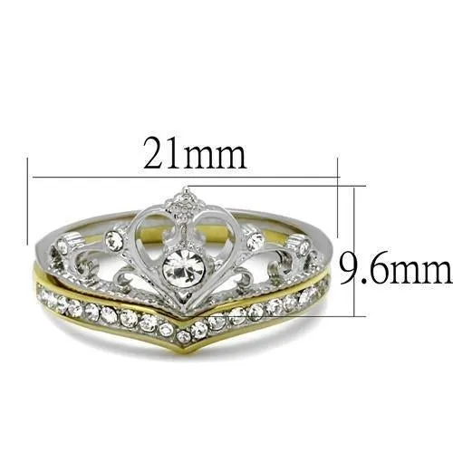 Two-Tone IP Gold (Ion Plating) Stainless Steel Ring with Top Grade Crystal in Clear for Women Style TK2294