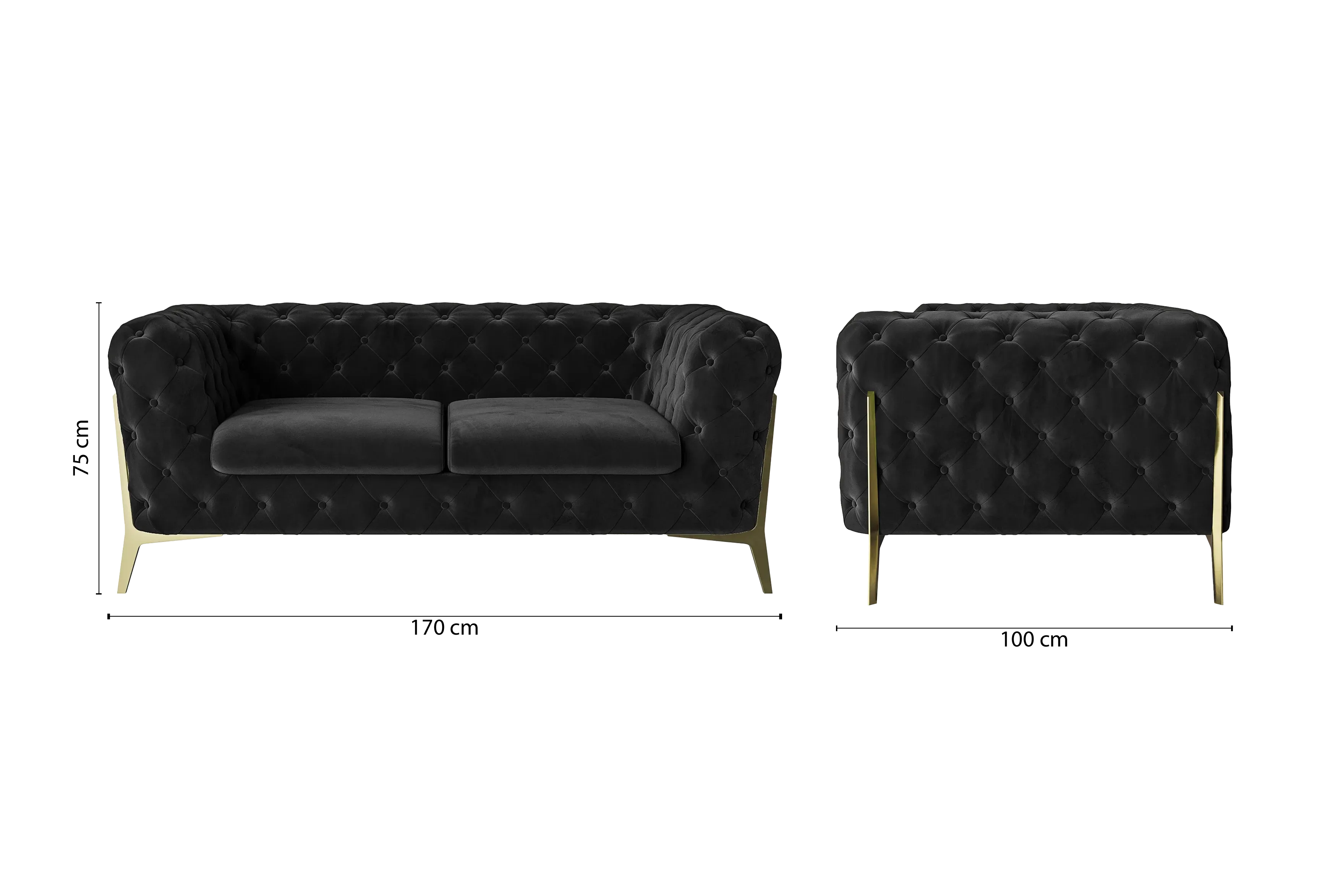 Vito 2 Seater Sofa Black Velvet