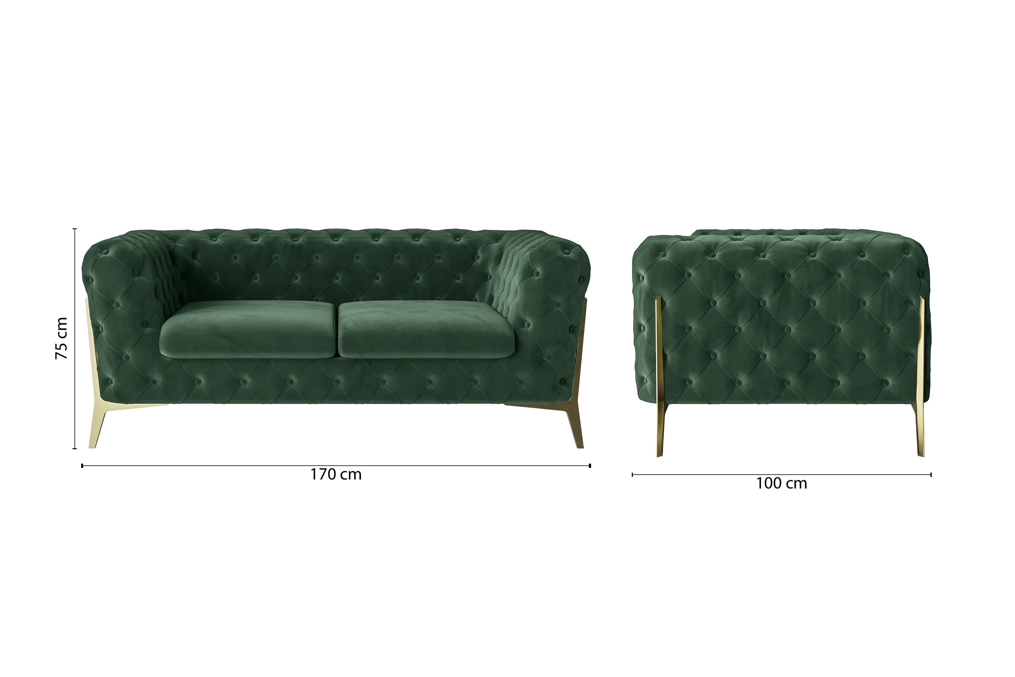 Vito 2 Seater Sofa Green Velvet